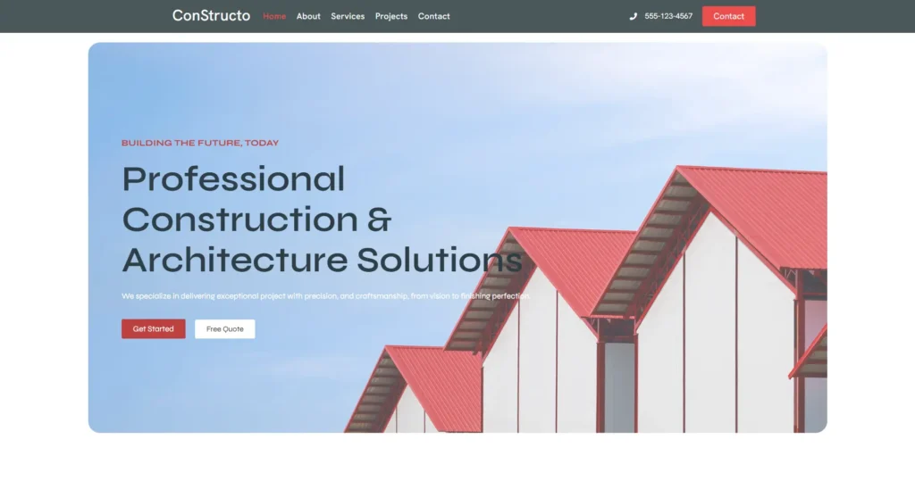 ConStructo construction company website built with WordPress and Elementor